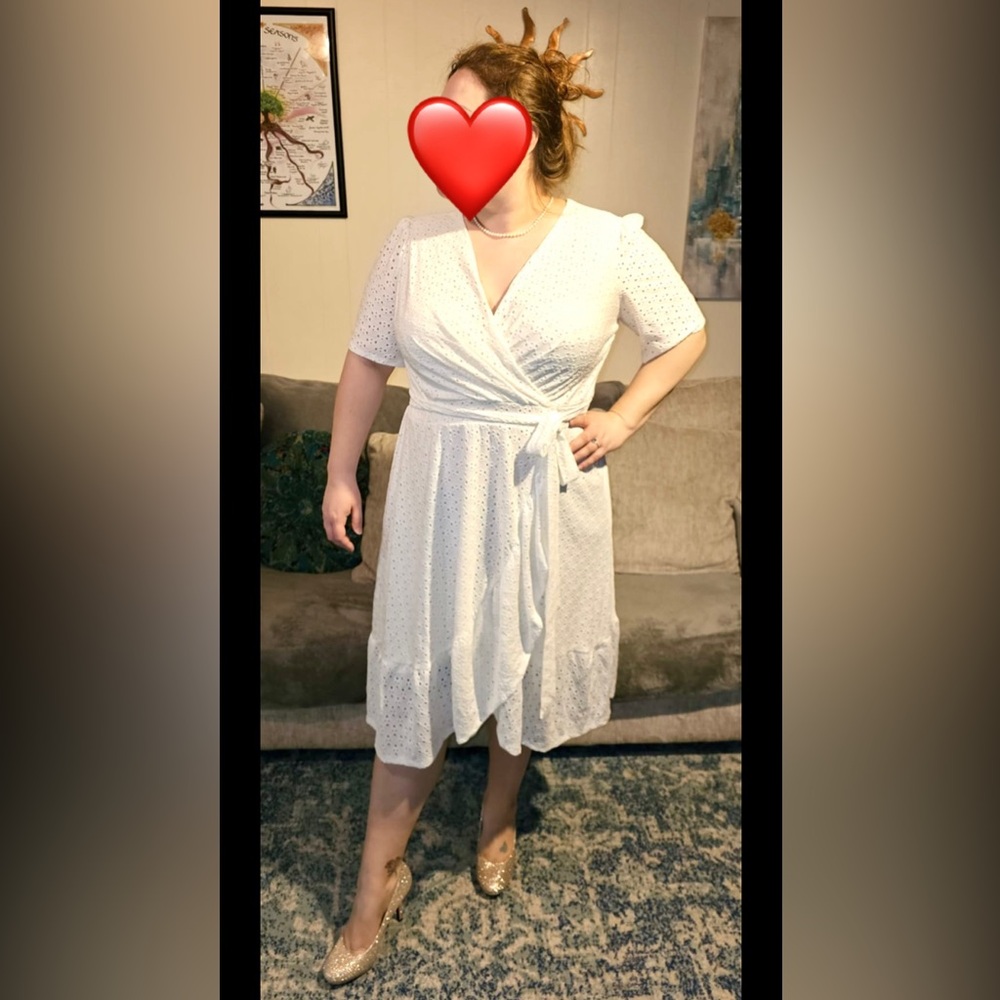 White Eyelet Wrap Style Dress - Size 16